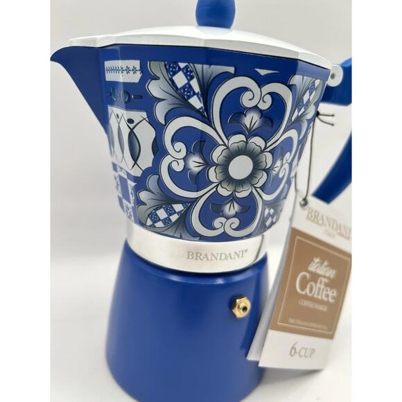 NEW Brandani Italian Blue Coffee Maker Moka Pot Stovetop Aluminum 6 Cup Espresso - Picture 2 of 6